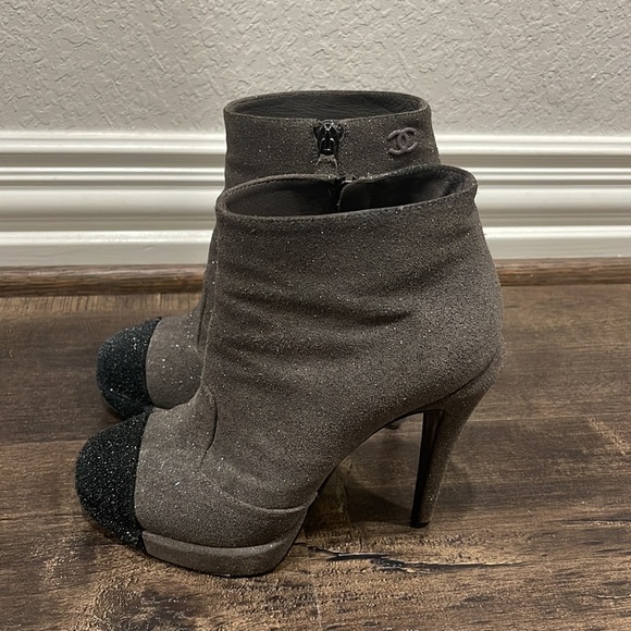 CHANEL Suede Glitter Captoe Ankle Bootie - Picture 3 of 6